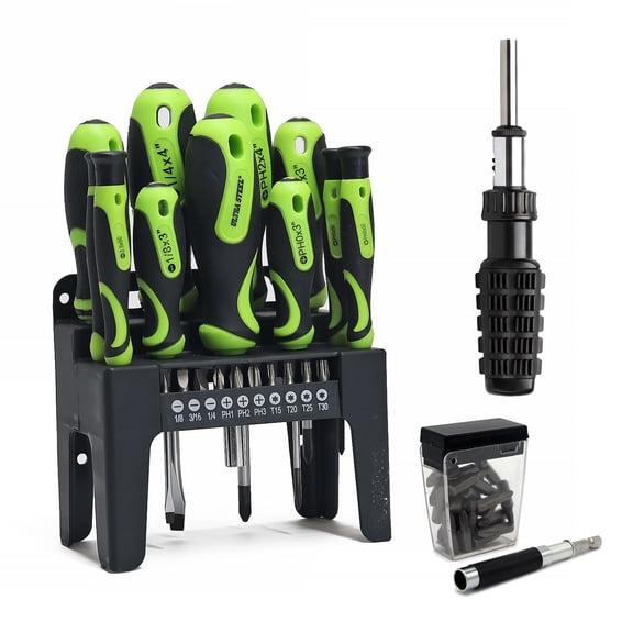ULTRA STEEL 81PC Screwdriver Ratchet Driver Set with Bits, Guide, Socket Set, Wall Rack