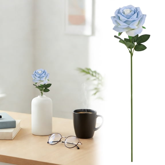 Ice Blue Artificial Flowers with Stems Silk Roses Fake Flowers Bouquet for Wedding Centerpiece Table Vase Home Kitchen Party DIY Decor 19.7 inch