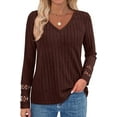 thumbnail image 4 of PRETTYGARDEN Women's Long Sleeve Shirts Ribbed Knit V Neck Tee Dressy Casual Blouses Going Out Tunic Tops Fall Outfits, 4 of 8