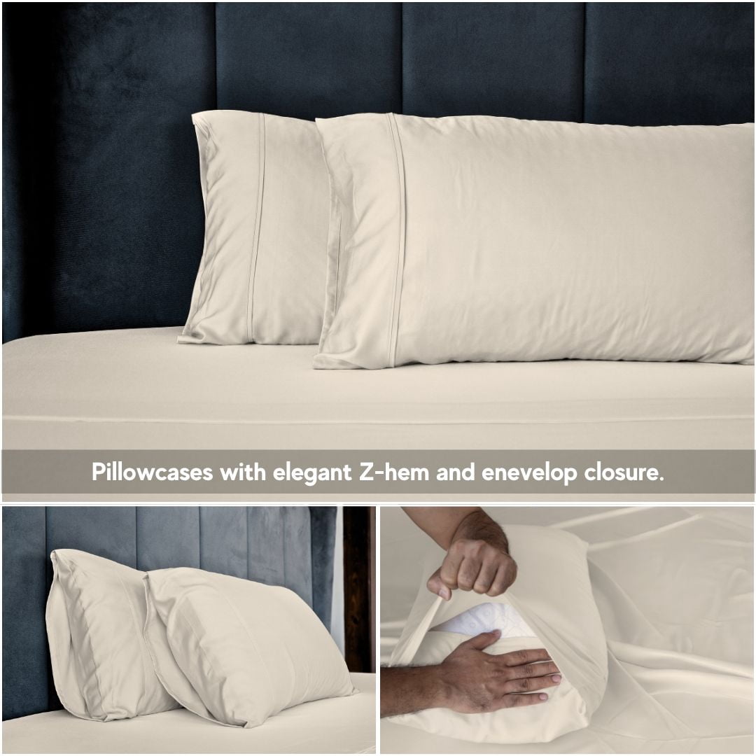Home Prides King Bamboo Sheets Set - 100% Bamboo Viscose, Silky Soft Cooling & Breathable Bamboo Bed Sheets, 4-Piece, 15” deep Pocket, Oeko-Tex Certified, Pearl Ivory