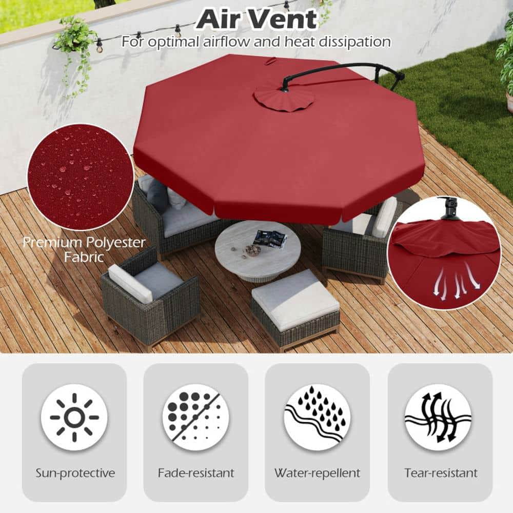 Spaco 10 Feet Patio Cantilever Umbrella, Outdoor Shade with Cover Tilt Adjustment and Ruffled Edge, Wine Red