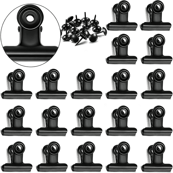 CCOCC 20 Pack Metal Clips with 20 Push-Pins, Mini Binder Clips, Black Metal Clips (1.25 Inch)