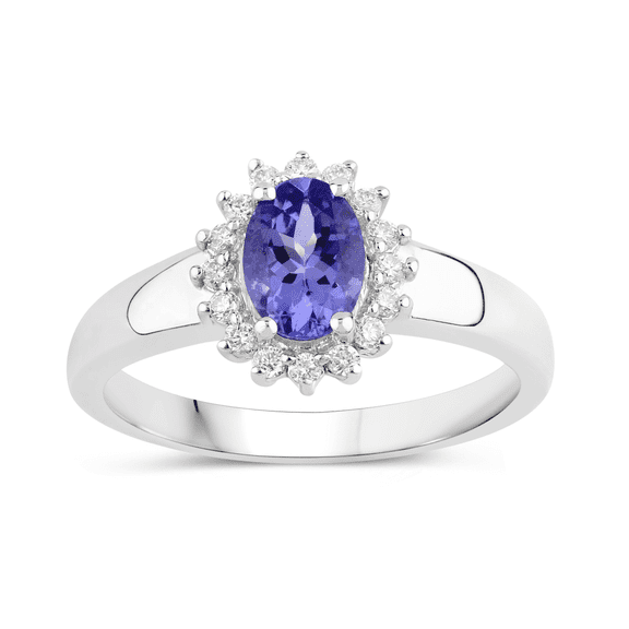 Natural Tanzanite Ring for Women Sterling Silver Lab Grown Diamond Jewelry Gift
