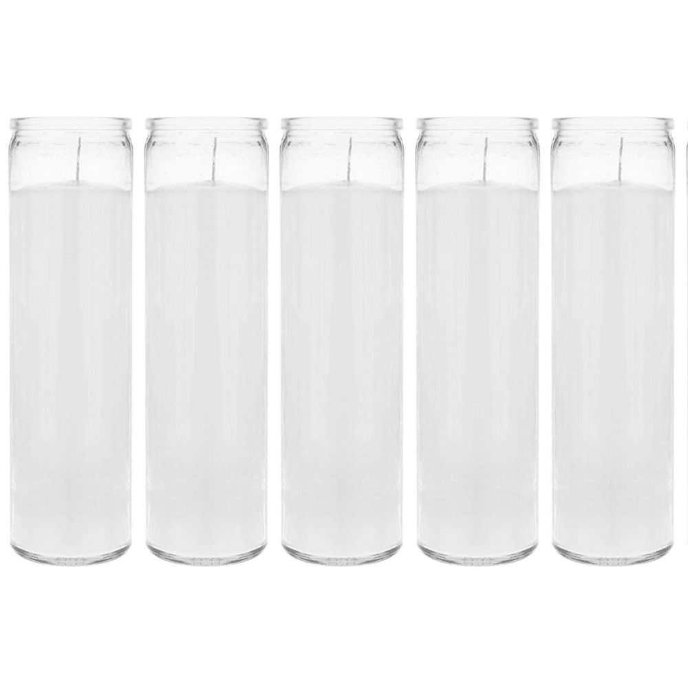 Set of 5, Glass Jar Candles White Religious All Occasions, 2x8" Wedding