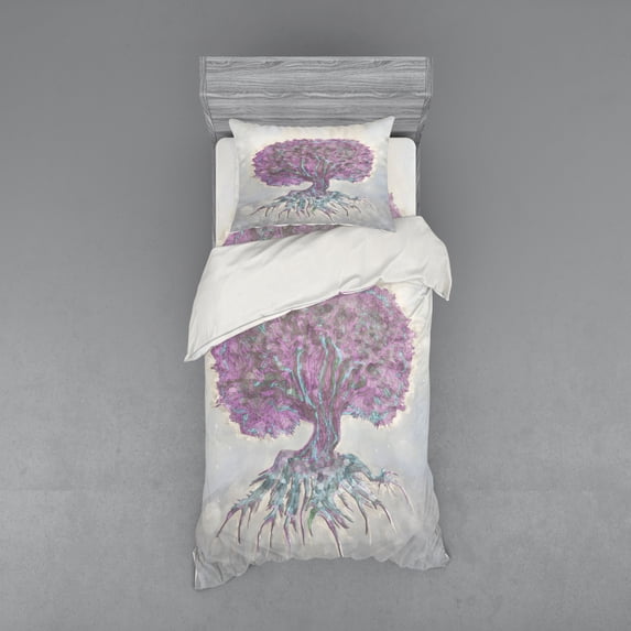 Ambesonne Tree Bedding Set 3 Pcs, Watercolor Bohemian, Twin, Grey Purple