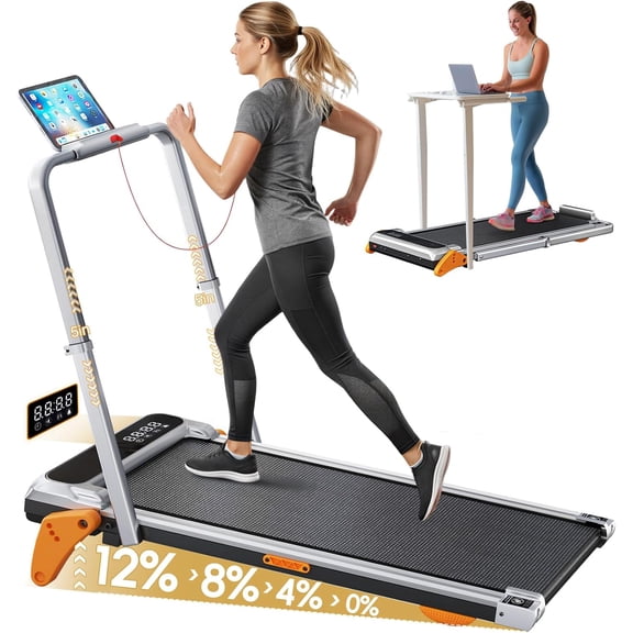 Walking Pad with Incline Portable Treadmill with Handle Bar for Home Office Under Desk Use Small Space Treadmill