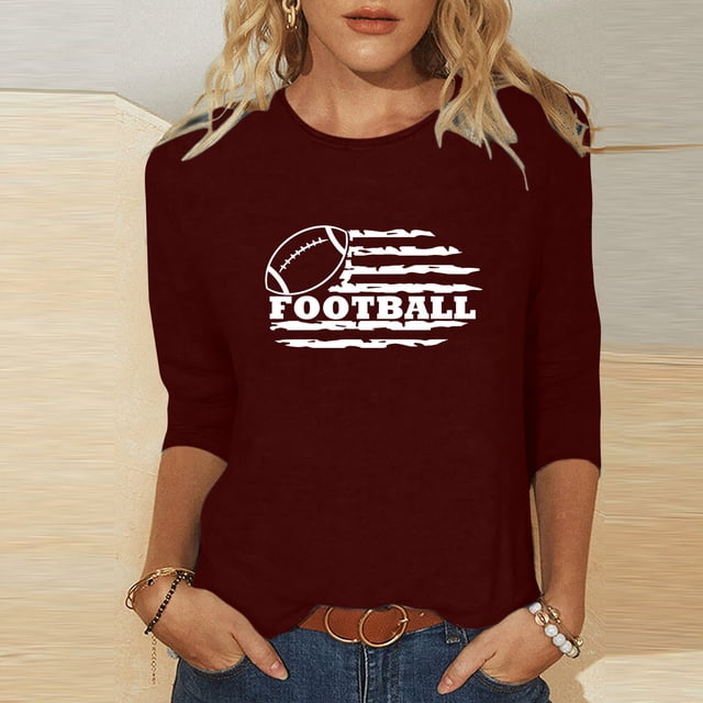 Blouse pour Femmes T-shirt Imprimé Mode Manches 3/4 Blouse Col Rond Hauts Décontractés