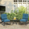 thumbnail image 2 of Outdoor Furniture 3Pcs Patio Bistro Set, Springs Motion Chairs and Bistro Round Table Set, Metal Small Patio Conversation Set with Cushions (Peacock Blue), 2 of 6