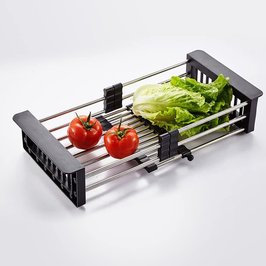 GULICA Dish Drying Rack Grey, Adjustable Stainless Steel Drainer Basket Drain Tray for Dish Vegetable Fruit, On Counter Dish Rack or in Sink Over Sink Kitchen Basket Dish Drying Rack, Large