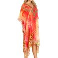 thumbnail image 3 of Sakkas Miui Ligthweight Rhinestone V Neck Printed Short Caftan Dress / Cover Up - Sunset Orange / Multi - One Size, 3 of 5