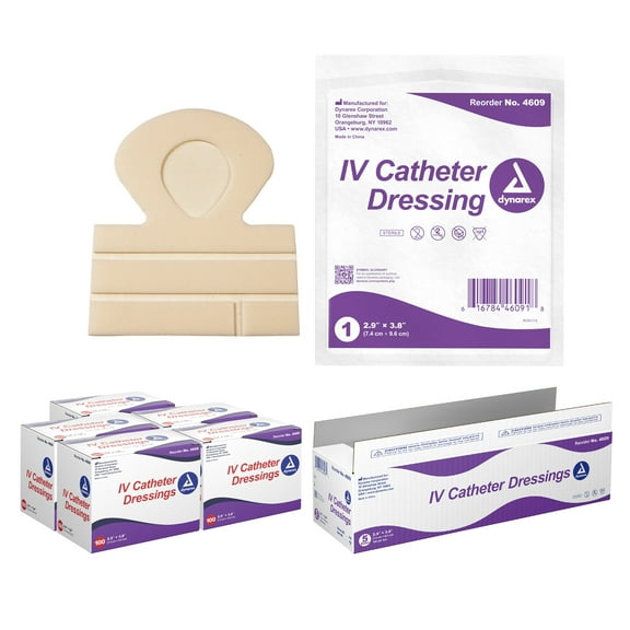 Dynarex IV Catheter Dressing - Sterile Foam Waterproof Bandage with Clear Window - Transparent Adhesive Dressing for Securement of Tubes, IVs, Drains - Extra Strip for Labeling - 2.9 x 3.8”, 500 Count