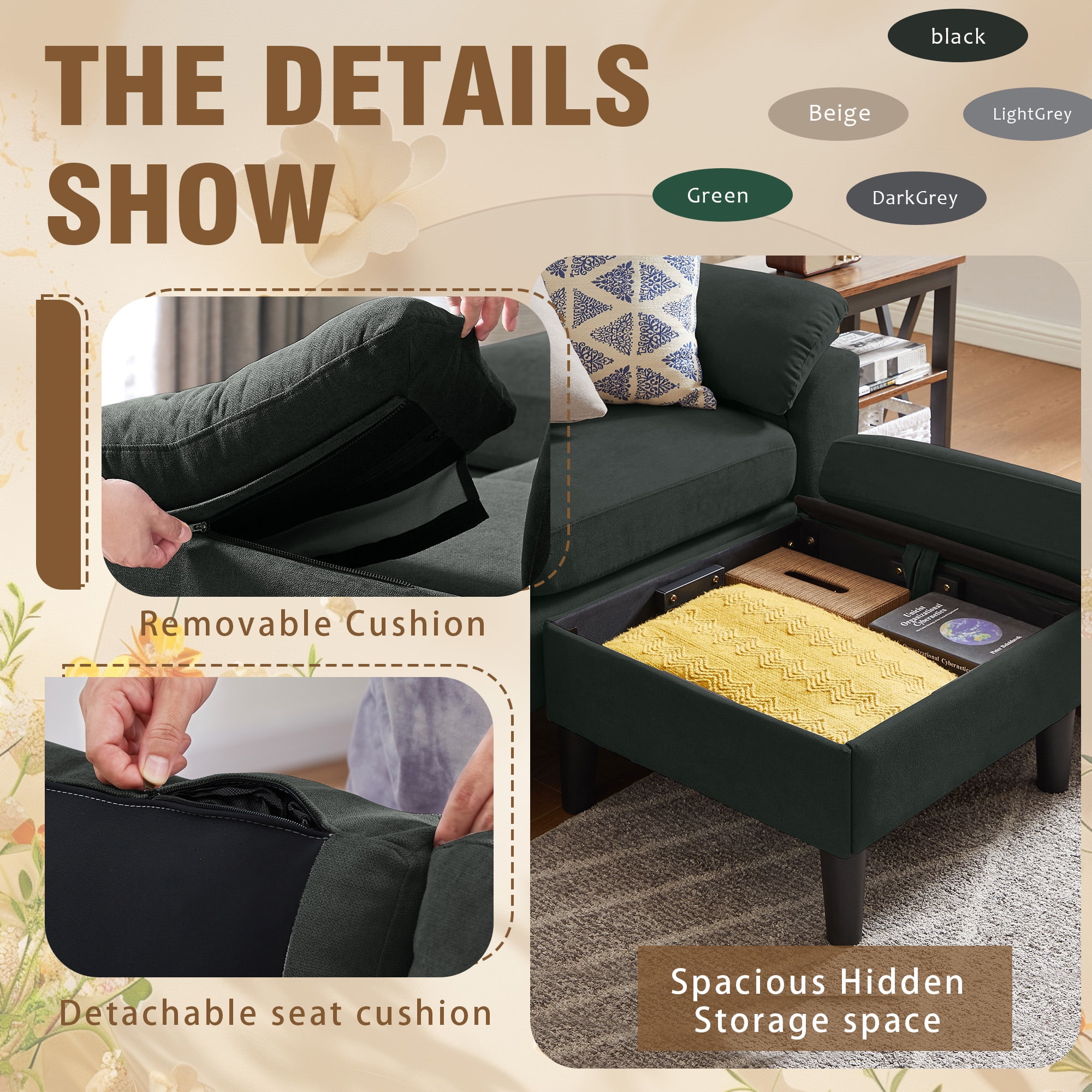 79" Convertible Sectional Sofa Set, Small L Shaped 3-Seat Couch with Reversible Chaise and Accent Chair, Modern Linen Sofas Couches for Living Room, Black