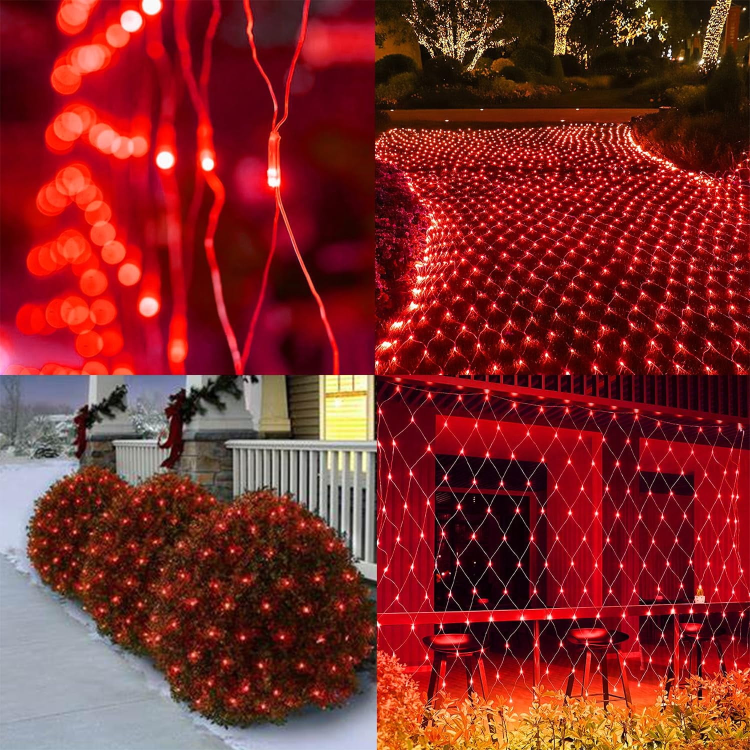 Net Mesh String Lights Waterproof ,8 Lighting Modes, Outdoor Christmas Decorative Lights, for Indoor Outdoor, Curtain, Christmas Tree, Holiday, Party(9.84 Ft x 6.6 Ft 144 LED, Red)