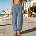 thumbnail image 4 of Women's Harem Pants Lightweight Loose Fit Drawstring Waist Side Pockets Cuffed Ankle Casual Summer Lounge Trousers, M, 4 of 7