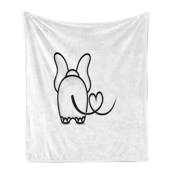 Romantic Soft Flannel Fleece Throw Blanket, Monochrome Heart Shaped Tail Love Theme Doodle Style Animal Design, Cozy Plush for Indoor and Outdoor Use, 70" x 90", Black White, by Ambesonne
