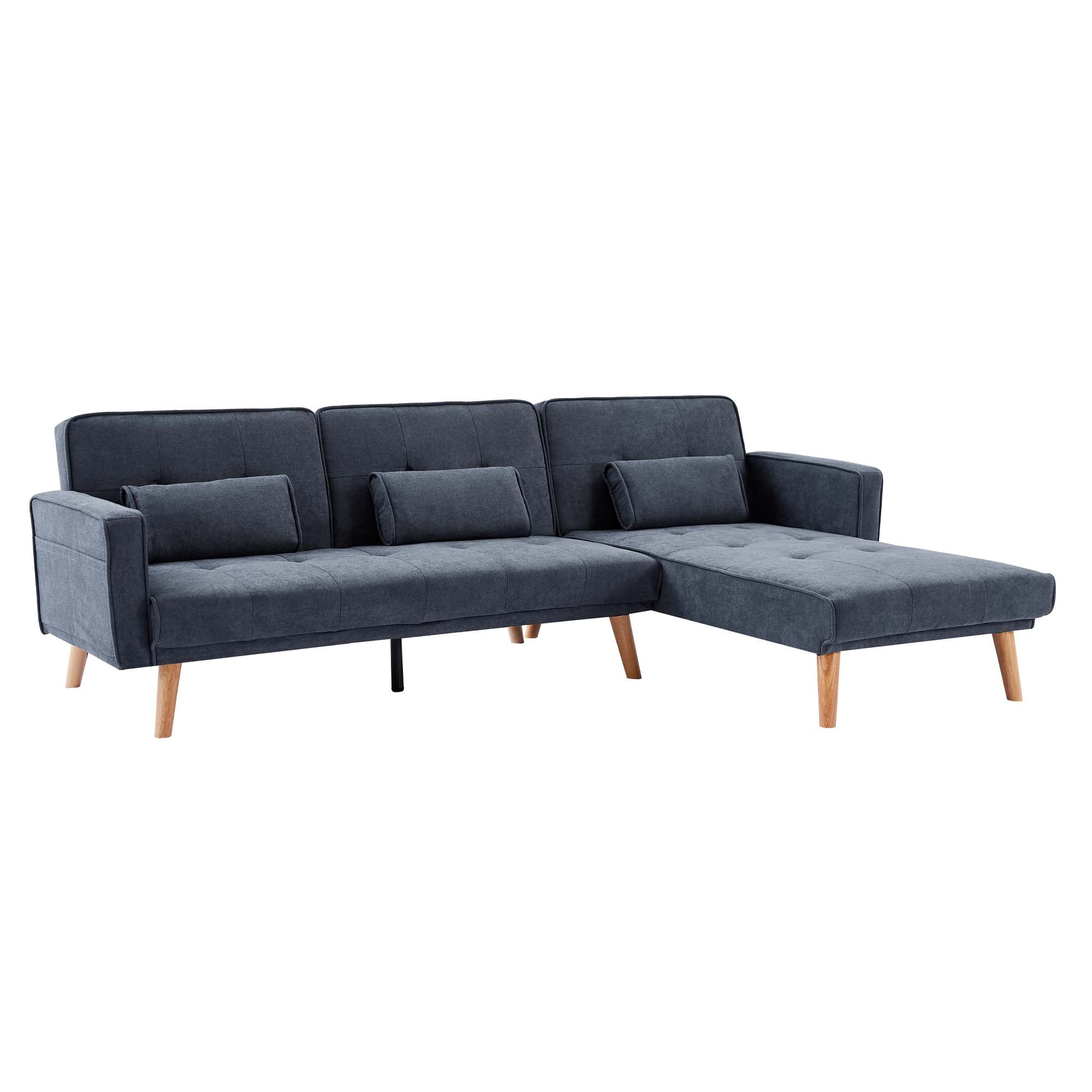 Aukfa 94" Futon Sofa Bed, Convertible Sleeper Sofa for Living Room, Right Facing Chaise, Linen, Gray