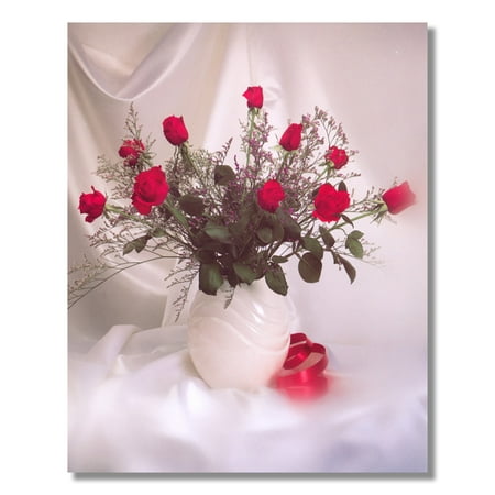 - Red Stem Rose Flower Bouquet in White Vase Photo Wall Picture 8x10 Art Print
