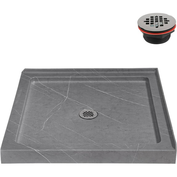 Streamline NTM-910-36GR-CR 36 in. x 36 in. Corner Acrylic Shower Base in Matte Grey with Center Drain, Drain Included