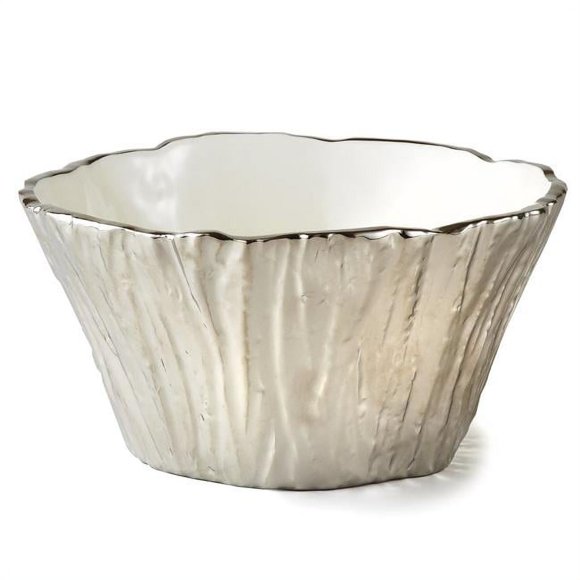 Leeber 69102 Bol de Service en Porcelaine Écorce d'Arbre de 8 Po, Argent