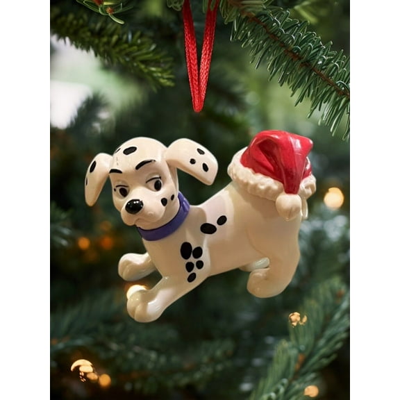 ORNAMENT 101 Dalmatians Green Holiday Santa Hat On Tail Disney Figurine Charm 3”
