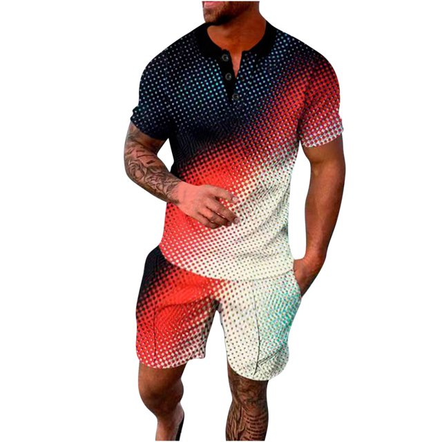 Birdeem Ensembles de Survêtements pour Hommes 2 Pcs Ensembles d'Été Chemise de Mode Manches Courtes et Shorts Ensemble Col Rabattu
