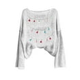 thumbnail image 5 of PiGOGI Women's Casual Crew Neck Christmas Sweatshirt Woven Striped Holiday Pullover Long Sleeve Winter Printed Loose Top White XL, 5 of 5