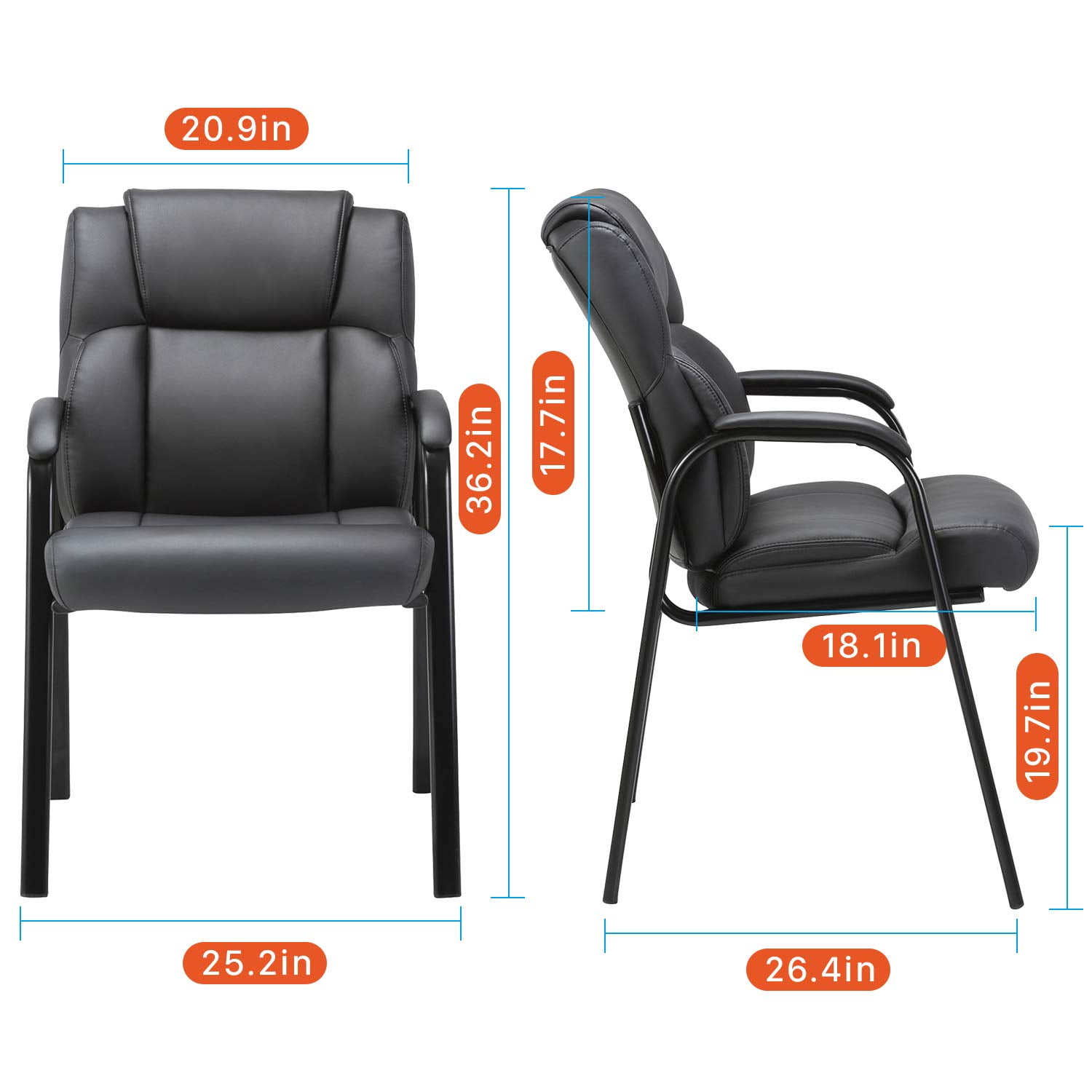 CLATINA Waiting Room Guest Chair with Bonded Leather Padded Arm Rest for Office Reception and Conference Desk Black 