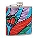 thumbnail image 3 of Hip Flask Holding 6 oz - Rhinestone Heart Pattern Design - Pocket Size Stainless Steel Rustproof Screw-On cap - Purple green Red and Blue Finish, 3 of 4