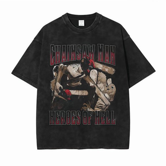 Chainsaw Man Men's Cotton Summer T-Shirts Vintage Tee Loose Fit Short Sleeve Casual Tshirts for Men Women M