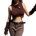 thumbnail image 3 of BEAFNKSG Women Turtleneck Cropped Sweater Vest Sleeveless Button Irregular Ribbed Crop Tops Knitwer, 3 of 7