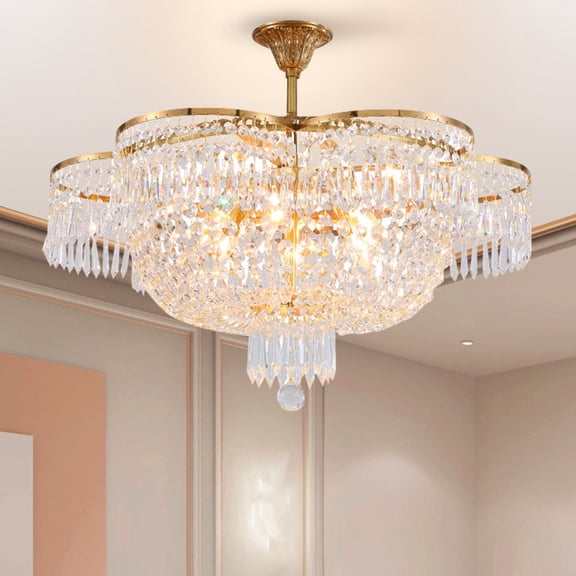 KPIBEST Gold Bronze Modern Style Crystal Chandeliers Round Hanging Classic Pendant Ceiling Chandelier Lighting Fixture