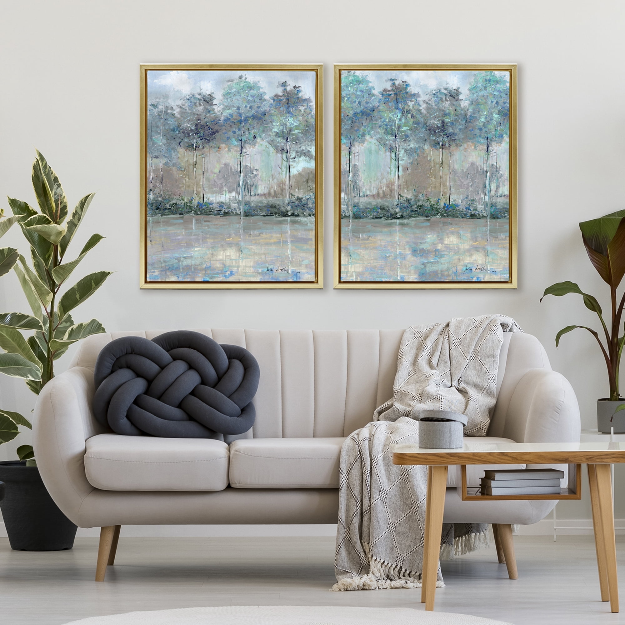 Stupell Industries Subdued Tree Landscape Impression 2 Piece Gold Framed Floater Canvas Set, design by Sally Swatland