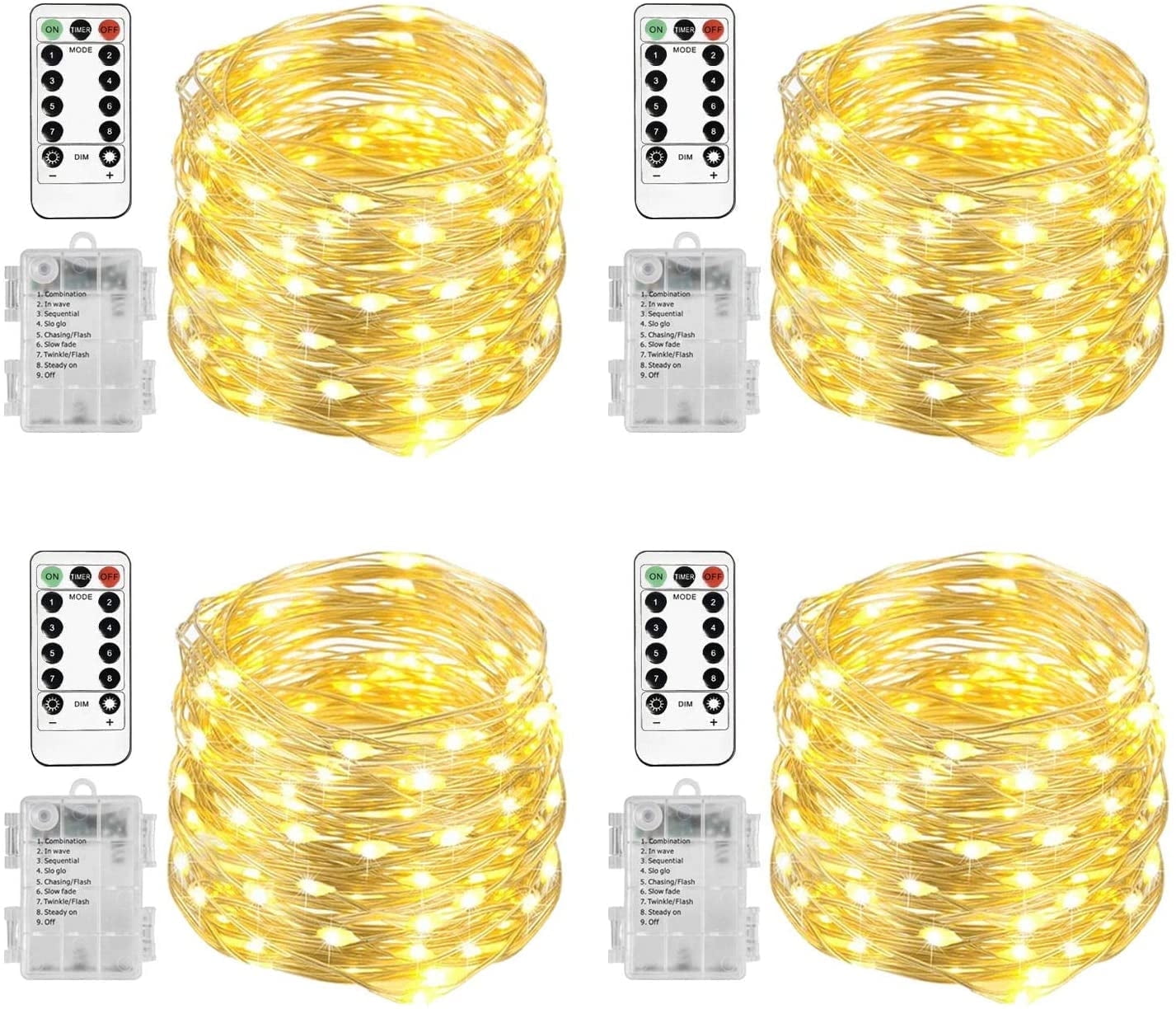GLUAAE 33 Feet 100 LED Fairy Lights, Warm White, 4-Pack photo 1