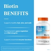 Doctors Best Biotin, Non-GMO, Vegan, Gluten Free, Supports Hair, Skin, Nails, 10,000 mcg, 120 Veggie Caps