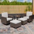 thumbnail image 3 of EAGLE PEAK Ocean Vista Patio Outdoor 5 piece Variated Brown Wicker Conversation Swivel Chairs Set, Beige Cushions, 3 of 11