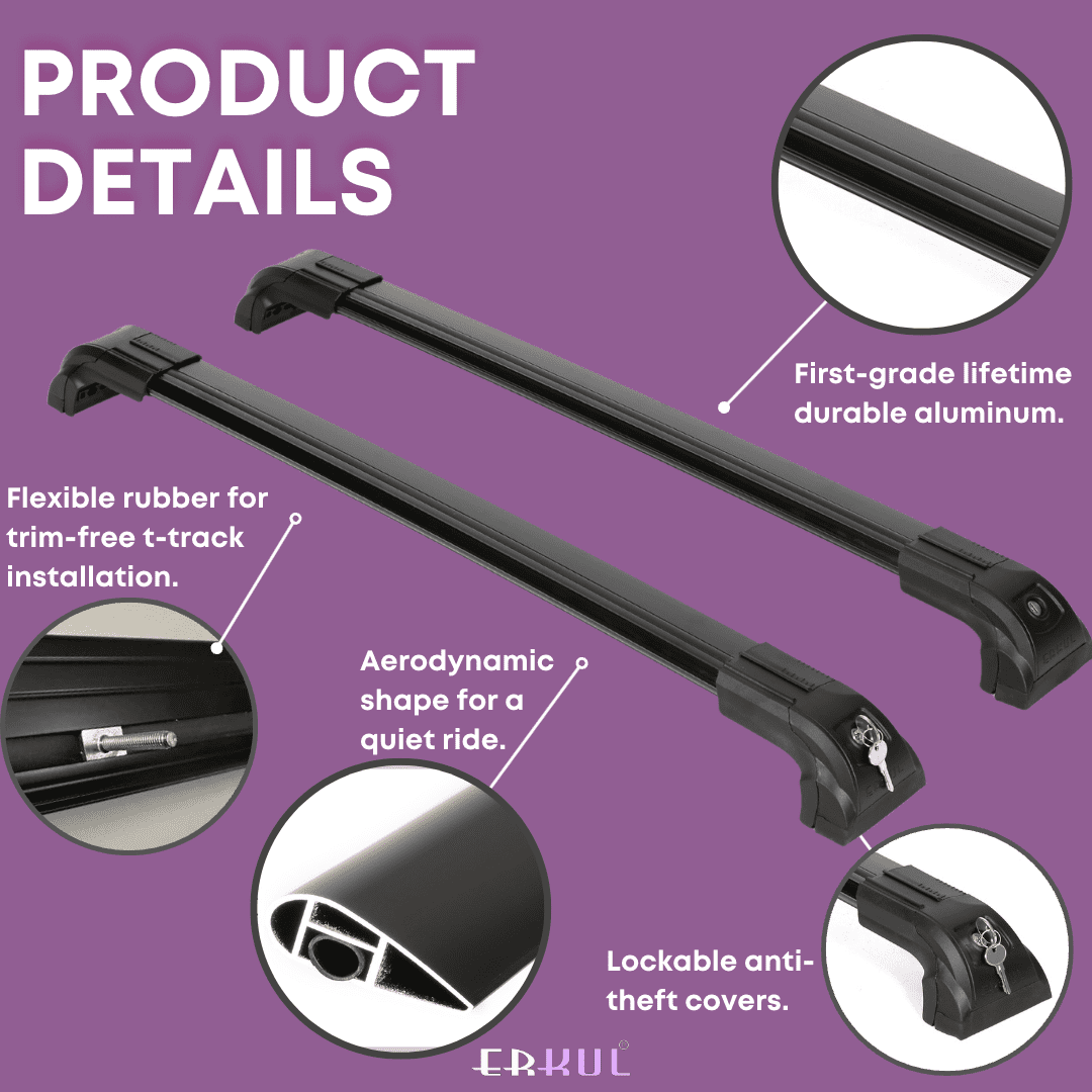 ERKUL Heavy Duty 220lbs Roof Rack Cross Bars for Kia NIRO 2016-2022 | Solid Metal Mounts | Anti-Theft Lock Aluminum Crossbars for Rooftop, Cargo Carrier, Luggage | Black