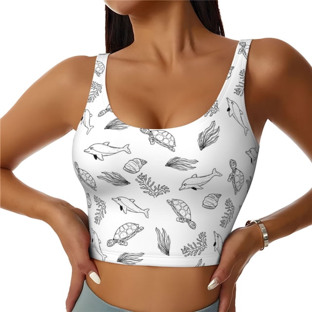 Balery Sea Turtle Sujetadores deportivos con espalda cruzada para mujer, acolchados, sin costuras, de alto impacto, ideales para yoga, gimnasio, entrenamiento y fitness.-XX-Large