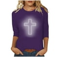 thumbnail image 2 of DDAPJ pyju Easter 3/4 Sleeve Shirts for Women Plus Size Tops Christian Faith T-shirt Jesus Cross Graphic Tees Loose Casual Round Neck Tee Top Purple XL, 2 of 4