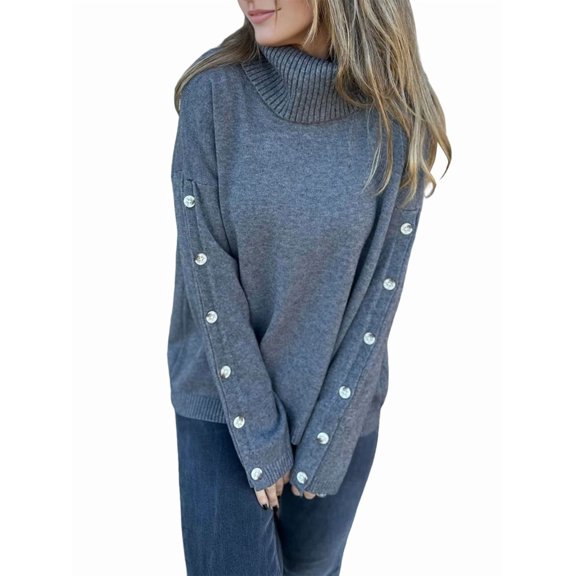 Women'S Oversized High Neck Chunky Pullover Cowl Neck Long Sleeve Winter Slouchy Loose Knit Sweaters Dark Gray S