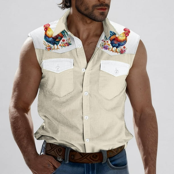 Camiseta sin mangas con cuello vuelto para hombre, estilo informal, a la moda, con estampado, cuello vuelto, sin mangas, bolsillos, deportiva, de poliéster