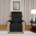 thumbnail image 2 of Housse de Sofa Inclinable Matelassée Réversible, Protège-Meubles Résistant à l'Eau, Housse de Canapé Lavable avec Sangles Élastiques pour Enfants, Chiens, Animaux (Fauteuil Inclinable, Noir/beige), 2 of 7