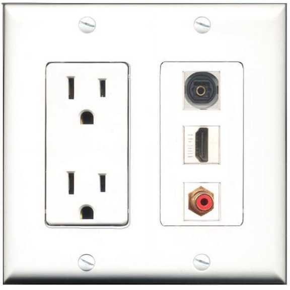 RiteAV - 15 Amp Power Outlet 1 Port HDMI 1 Port RCA Red 1 Port Toslink Decorative Wall Plate