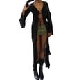 thumbnail image 6 of Women's Summer Tie Up Long Cardigan Black Long Sleeve Open Front Cardigan Streetwear, 6 of 10