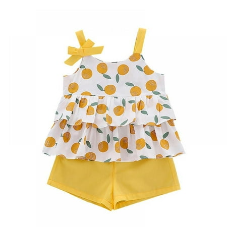 

BULLPIANO Toddler Girls Clothes Baby Girl Summer Outfits Off Shoulder Sleeveless Tops Solid Color Shorts Set