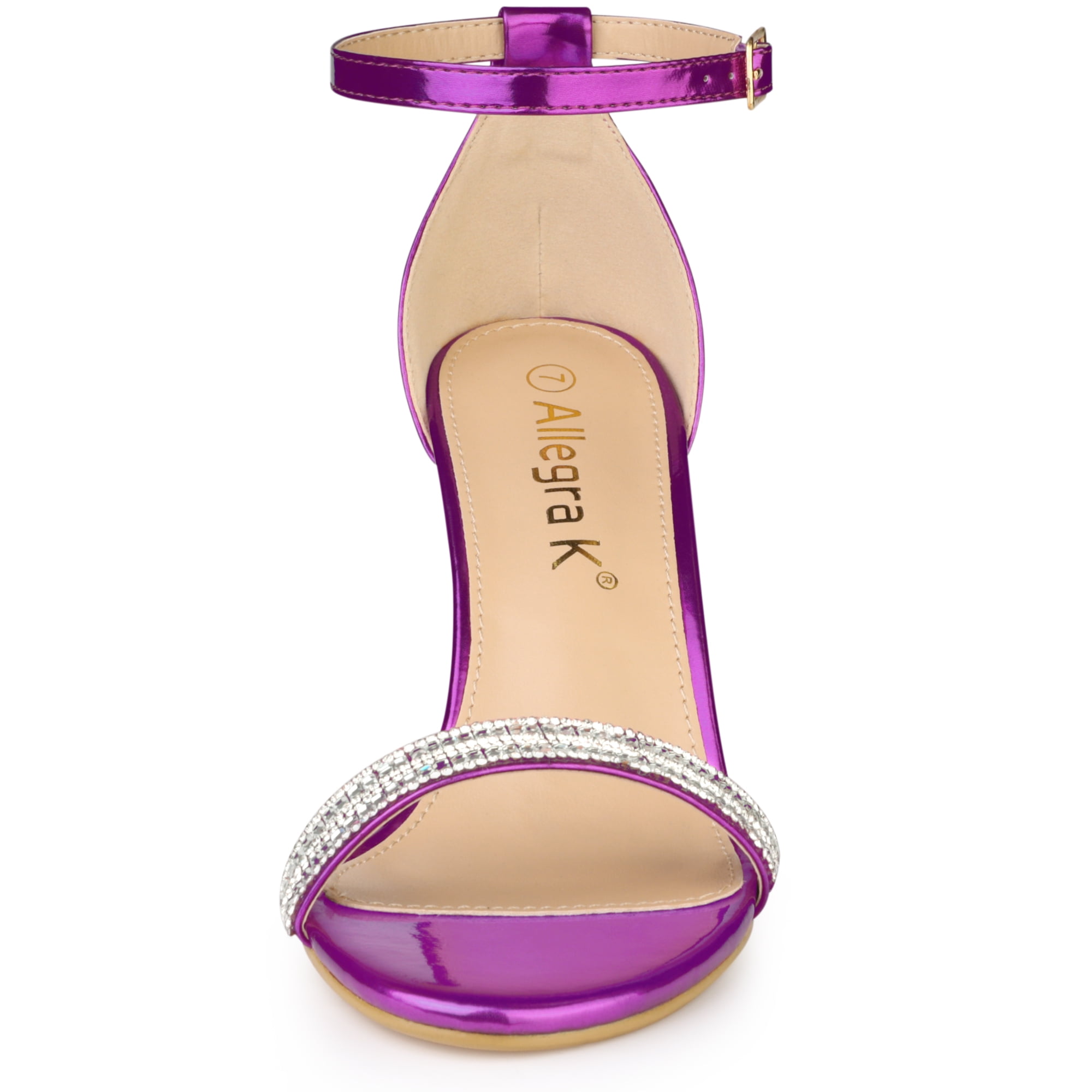 DARING DIVA Women's Stiletto Heels Rhinestone Ankle Strap Open Toe Sandals Purple 7.5