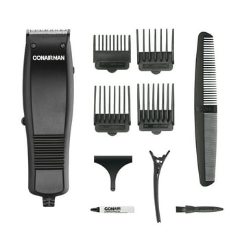 Conair Professional Men's Haircut Kit, 10 Piece Set with Basic Clipper without Taper Control, Guide Combs, & Accessories, HC93W