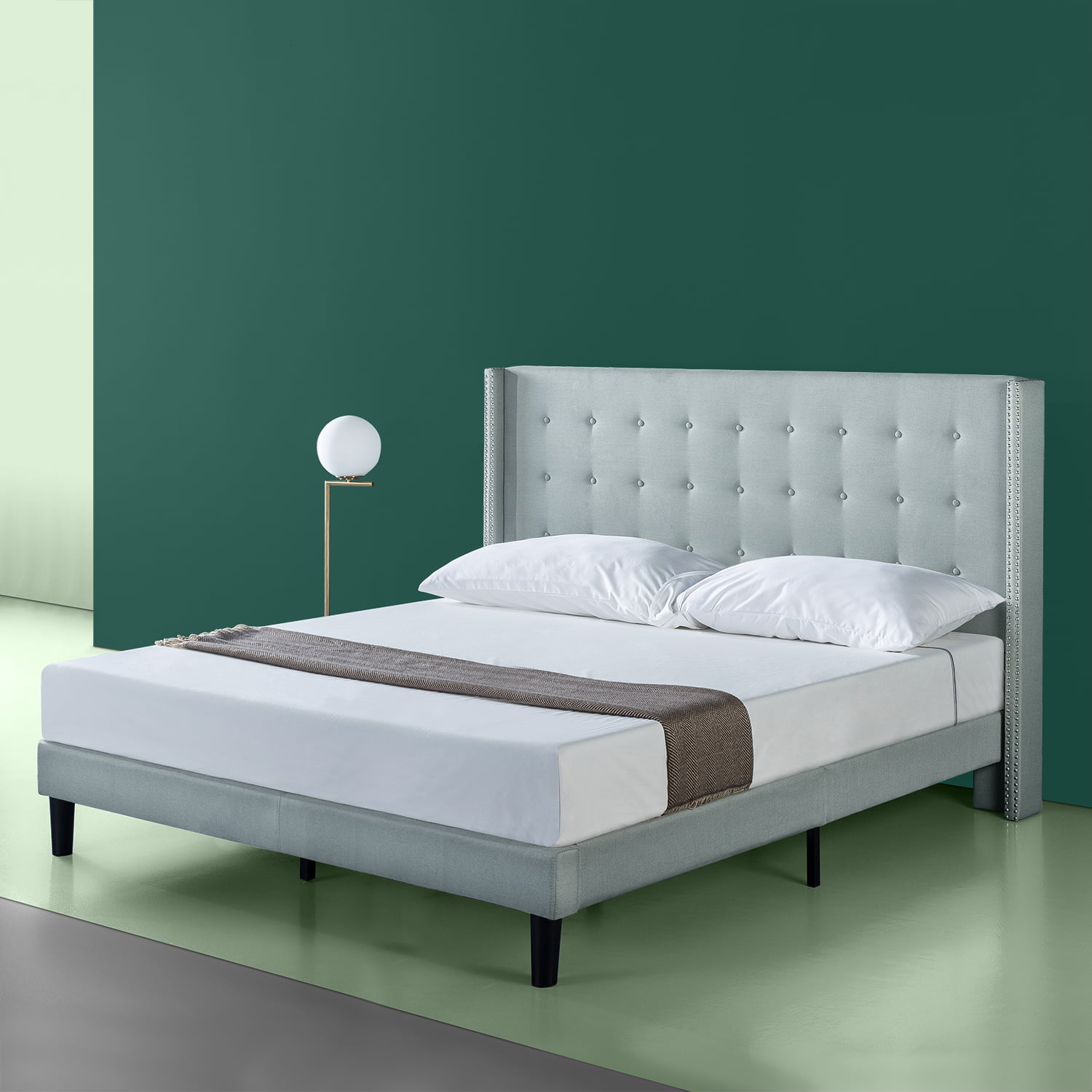 Zinus Kendra 51 Upholstered Platform, Grey Wingback King Size Bed