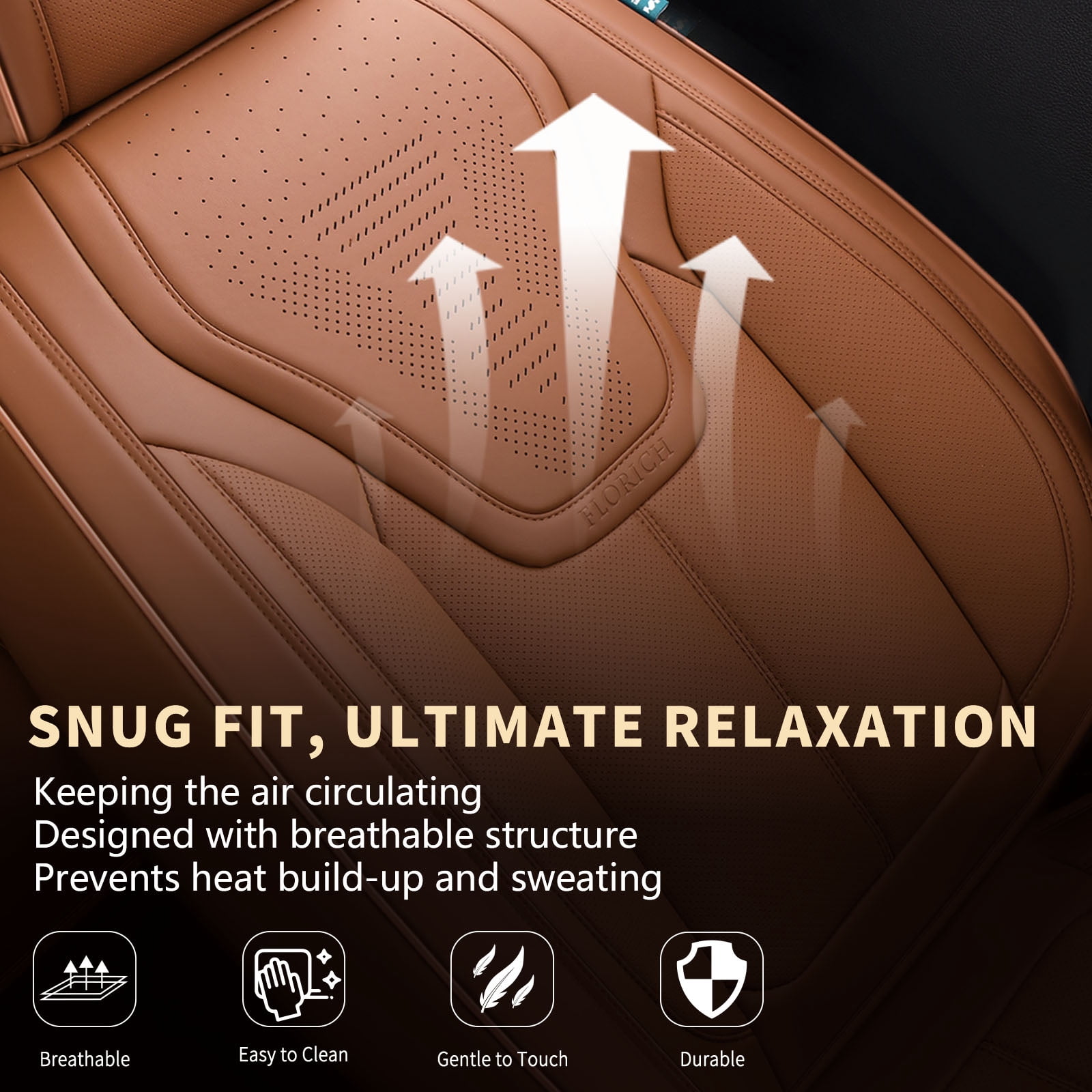 FLORICH Front Car Seat Covers, Luxury Faux Leather Seat Protectors, Automotive Seat Cushions Universal Fit for Most Cars Trucks SUV, Brown