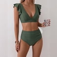 thumbnail image 5 of Minjewel Women High Waist Ruffled 2 PC Bikini Swimsuit Fashion Beach Bathing Suit, Army Green L, 5 of 6