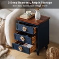 thumbnail image 4 of MDQMD Blue Nightstand with 3 Drawers and Floral Knob,Wood End Table with Storage,Vintage Bedside Table for Bedroom, 4 of 7